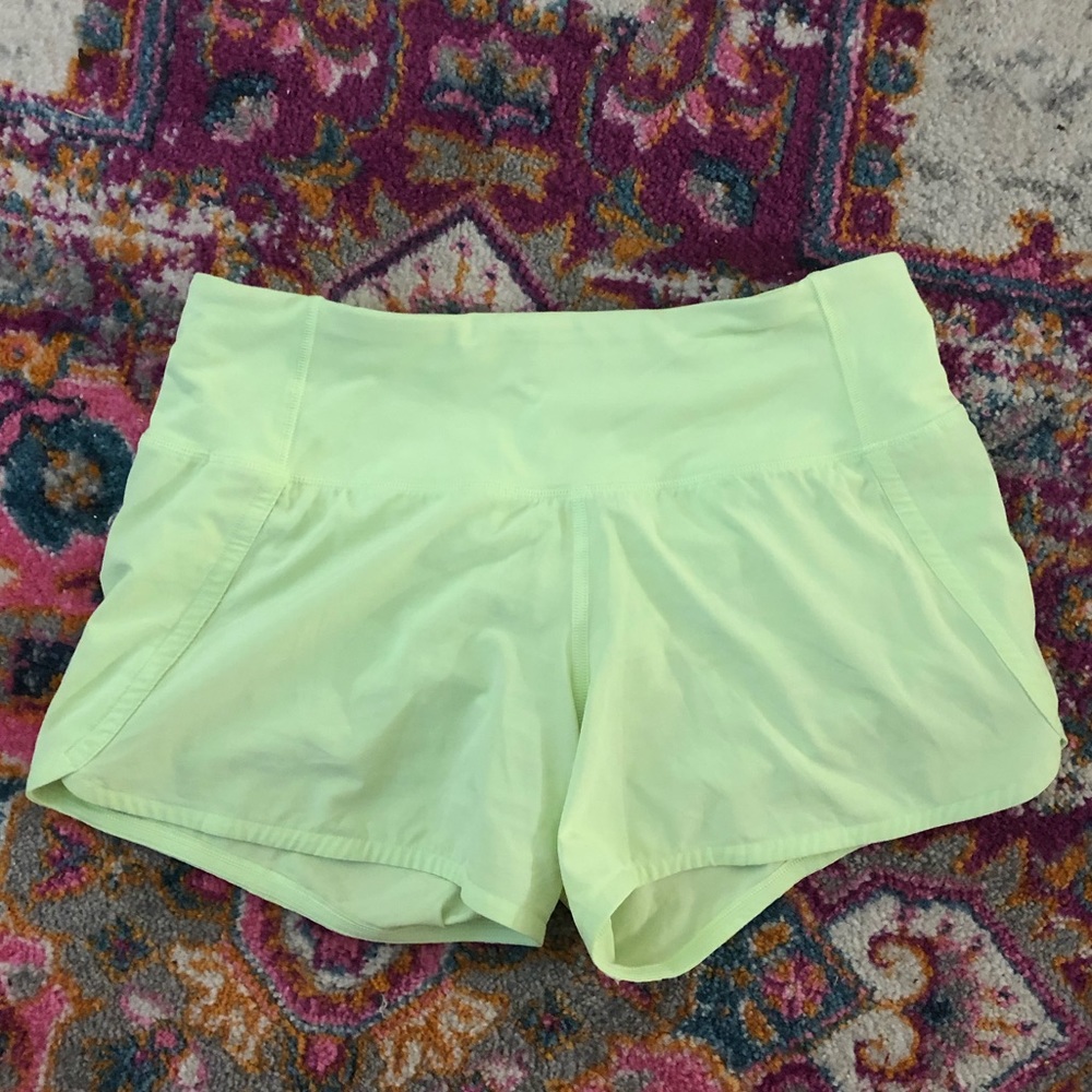 Lulu running shorts. Neon green